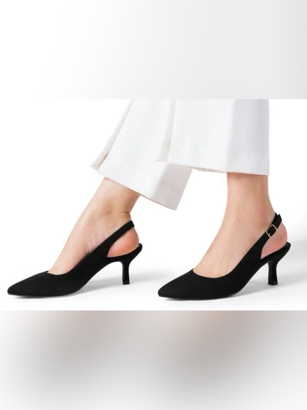 Dream Pairs Black Pointed Slingback Kitten Heels - Picture 4 of 8
